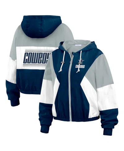 Wear By Erin Andrews Women's Navy Dallas Cowboys Color Block Full-zip Windbreaker Jacket In Blue