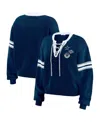 Wear By Erin Andrews Women's Navy Penn State Nittany Lions Lace-up Pullover Sweater In Blue