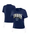 Wear By Erin Andrews Women's Navy Dallas Cowboys Lace Up Side Modest Cropped T-shirt In Navy