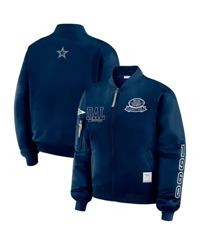 Wear By Erin Andrews Women's Navy Dallas Cowboys Patch Full-zip Bomber Jacket In Blue