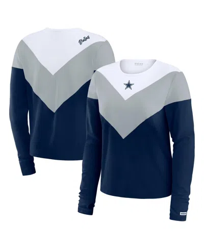 Wear By Erin Andrews Women's Navy Dallas Cowboys Plus Size Chevron Tri-blend Long Sleeve T-shirt In Blue
