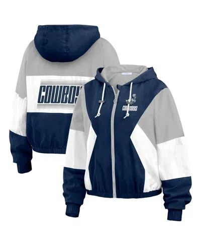 Wear By Erin Andrews Women's Navy Dallas Cowboys Plus Size Color Block Full-zip Windbreaker Jacket