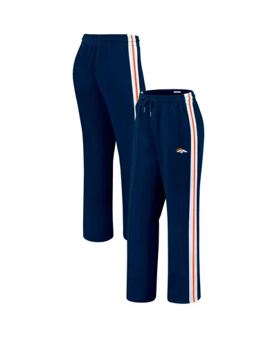 Wear By Erin Andrews Women's Navy Denver Broncos Color-block Straight Leg Pants In Blue