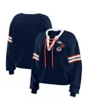 Wear By Erin Andrews Navy Chicago Bears Lace-up Pullover Sweatshirt In Blue