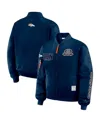Wear By Erin Andrews Women's Navy Denver Broncos Patch Full-zip Bomber Jacket In Blue