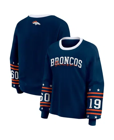 Wear By Erin Andrews Women's Navy Denver Broncos Sport Long-sleeve T-shirt In Blue