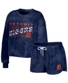 Wear By Erin Andrews Women's Navy Detroit Tigers Tie-dye Cropped Pullover Sweatshirt Shorts Lounge Set In Navy