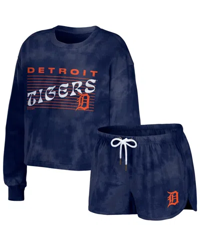 Wear By Erin Andrews Women's Navy Detroit Tigers Tie-dye Cropped Pullover Sweatshirt Shorts Lounge Set