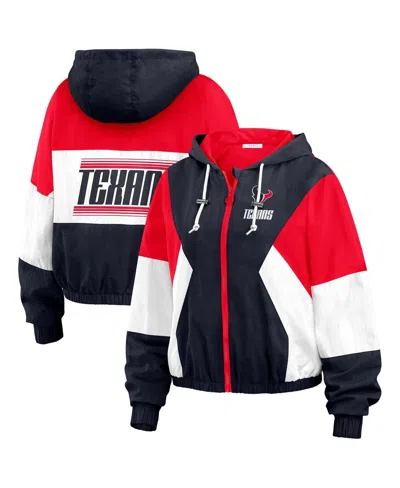 Wear By Erin Andrews Women's Navy Houston Texans Color Block Full-zip Windbreaker Jacket In Navy,red
