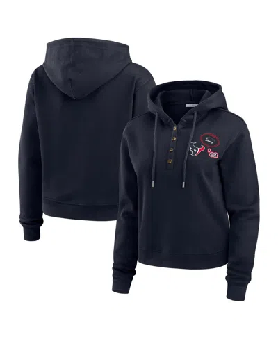 Wear By Erin Andrews Women's Navy Houston Texans Plus Size Waffle Hoodie Pullover Top In Black