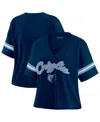 Wear By Erin Andrews Women's Navy Memphis Grizzlies Color Block Boxy V-neck T-shirt In Blue