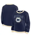 Wear By Erin Andrews Women's Navy Michigan Wolverines Seal Sweatshirt In Blue