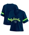 Wear By Erin Andrews Women's Navy Minnesota Timberwolves Plus Size Color Block Boxy V-neck T-shirt