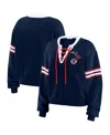 Wear By Erin Andrews Women's Navy New England Patriots Lace-up Sweater In Blue