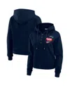 Wear By Erin Andrews Navy New England Patriots Waffle-knit Pullover Hoodie In Navy