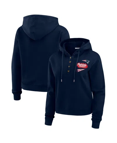 Wear By Erin Andrews Navy New England Patriots Waffle-knit Pullover Hoodie