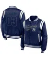 Wear By Erin Andrews Women's Navy New York Yankees Football Bomber Jacket