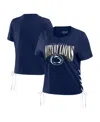 Wear By Erin Andrews Women's Navy Penn State Nittany Lions Side Lace-up Modest Crop T-shirt In Navy
