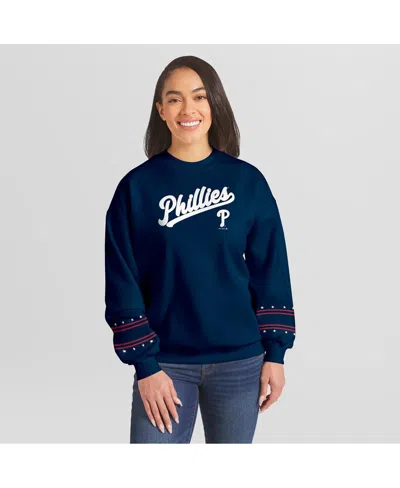 Wear By Erin Andrews Women's Navy Philadelphia Phillies Americana Heavyweight Fleece Sweatshirt In Blue