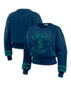 Wear By Erin Andrews Women's Navy Seattle Mariners Vintage Washed Cropped Pullover Sweatshirt In Navy