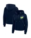 Wear By Erin Andrews Women's Navy Seattle Seahawks Waffle-knit Pullover Hoodie In Navy