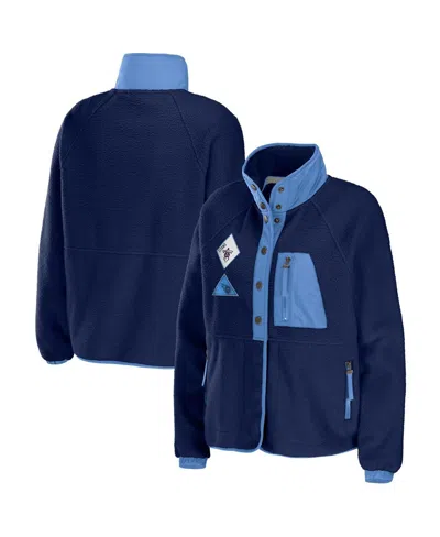 Wear By Erin Andrews Women's Navy Tennessee Titans Polar Fleece Raglan Full-snap Jacket In Navy,light Blue