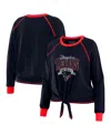 Wear By Erin Andrews Women's Navy/red Houston Texans Tie-front Long Sleeve Top In Blue