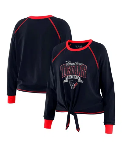 Wear By Erin Andrews Women's Navy/red Houston Texans Tie-front Long Sleeve Top In Blue