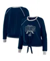 Wear By Erin Andrews Women's Navy/silver Dallas Cowboys Plus Size Tie-front Long Sleeve Top In Blue