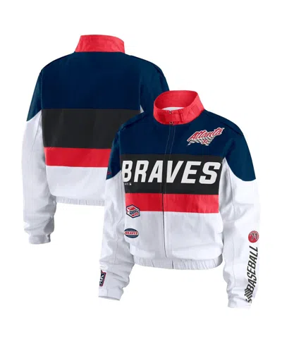 Wear By Erin Andrews Women's Navy/white Atlanta Braves Racing Full-zip Jacket In Multi