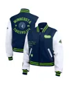 Wear By Erin Andrews Women's Navy/white Minnesota Timberwolves Cropped Varsity Full-zip Jacket In Navy,white