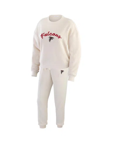 Wear By Erin Andrews Women's Oatmeal Atlanta Falcons Rib-knit Long Sleeve T-shirt Pants Lounge Set