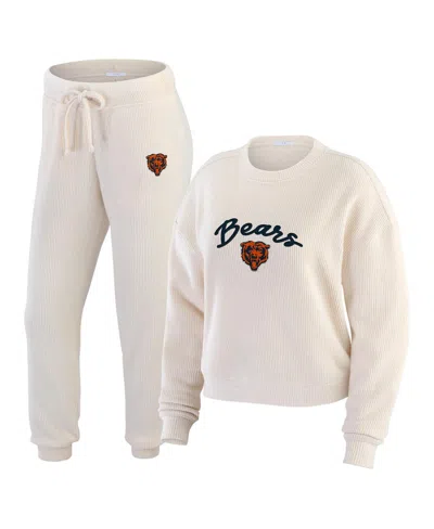 Wear By Erin Andrews Women's Oatmeal Chicago Bears Plus Size Rib-knit Long Sleeve T-shirt And Pants Lounge Set