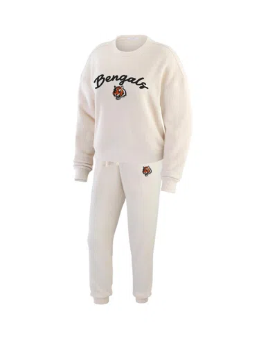 Wear By Erin Andrews Women's Oatmeal Cincinnati Bengals Plus Size Rib-knit Long Sleeve T-shirt Pants Lounge Set