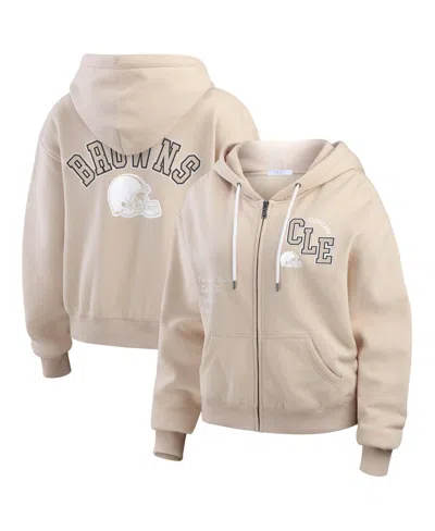 Wear By Erin Andrews Women's Oatmeal Cleveland Browns Tonal Full-zip Hoodie