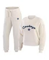 Wear By Erin Andrews Women's Oatmeal Dallas Cowboys Plus Size Rib-knit Long Sleeve T-shirt Pants Lounge Set In Oatmeal