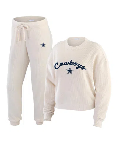 Wear By Erin Andrews Women's Oatmeal Dallas Cowboys Plus Size Rib-knit Long Sleeve T-shirt Pants Lounge Set