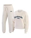 Wear By Erin Andrews Women's Oatmeal Seattle Seahawks Plus Size Rib-knit Long Sleeve T-shirt & Pants Lounge Set In Oatmeal