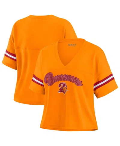 Wear By Erin Andrews Women's Orange Tampa Bay Buccaneers Color Block Boxy V-neck T-shirt