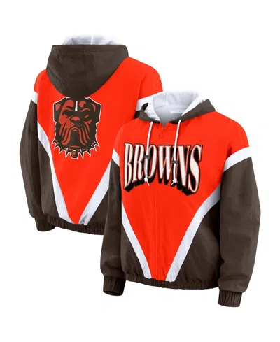 Wear By Erin Andrews Women's Orange/brown Cleveland Browns Plus Size Retro Crinkle Full-zip Hoodie Windbreaker Jacket In Multi
