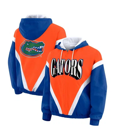 Wear By Erin Andrews Women's Orange/royal Florida Gators Color Block Full-zip Hoodie Windbreaker Jacket In Multi