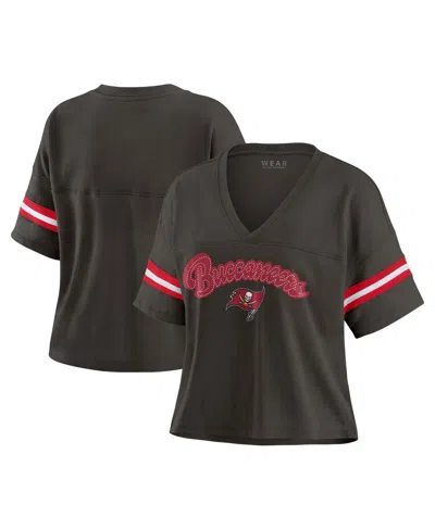 Wear By Erin Andrews Women's Pewter Tampa Bay Buccaneers Plus Size Colorblock Boxy V-neck T-shirt In Brown