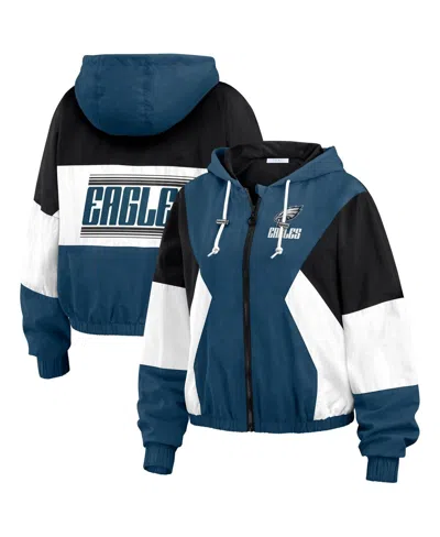 Wear By Erin Andrews Women's Philadelphia Eagles Color Block Full-zip Windbreaker Jacket In Teal,white