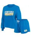 Wear By Erin Andrews Women's Powder Blue Los Angeles Chargers Heavy Rugby Jersey Long Sleeve T-shirt And Shorts Lounge Se In Blue