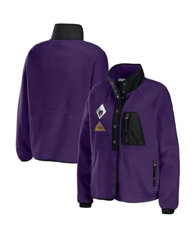 Wear By Erin Andrews Women's Purple Baltimore Ravens Polar Fleece Raglan Full-snap Jacket
