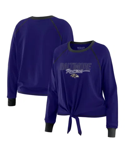 Wear By Erin Andrews Women's Purple Baltimore Ravens Tie-front Long Sleeve T-shirt