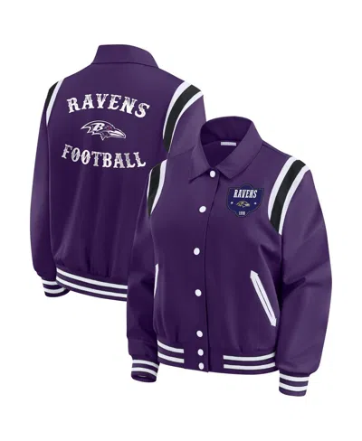 Wear By Erin Andrews Women's Purple Baltimore Ravens Varsity Lightweight Full-snap Jacket