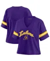 Wear By Erin Andrews Purple Los Angeles Lakers Plus Size Color Block Boxy V-neck T-shirt In Purple