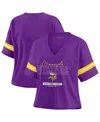 Wear By Erin Andrews Women's Purple Minnesota Vikings Color Block Boxy Modest Crop V-neck T-shirt In Purple