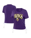Wear By Erin Andrews Women's Purple Minnesota Vikings Lace Up Side Modest Cropped T-shirt In Purple